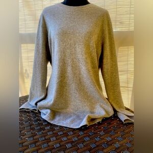 Isaac Mizrahi Womens L 100% Cashmere Sweater Gray Tunic Tight Knit Long Sleeve